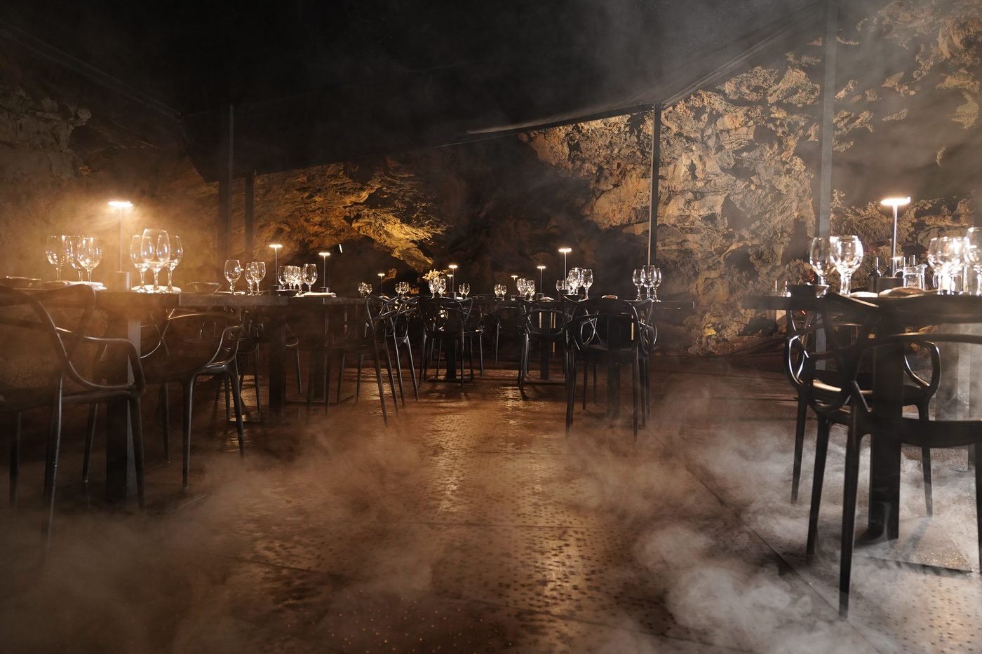 Lava Lounge dinner setting with candlelit tables